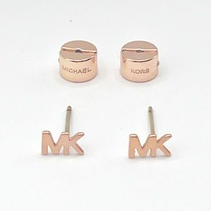 Michael Kors Rose Gold Mini MK Earrings NWOT